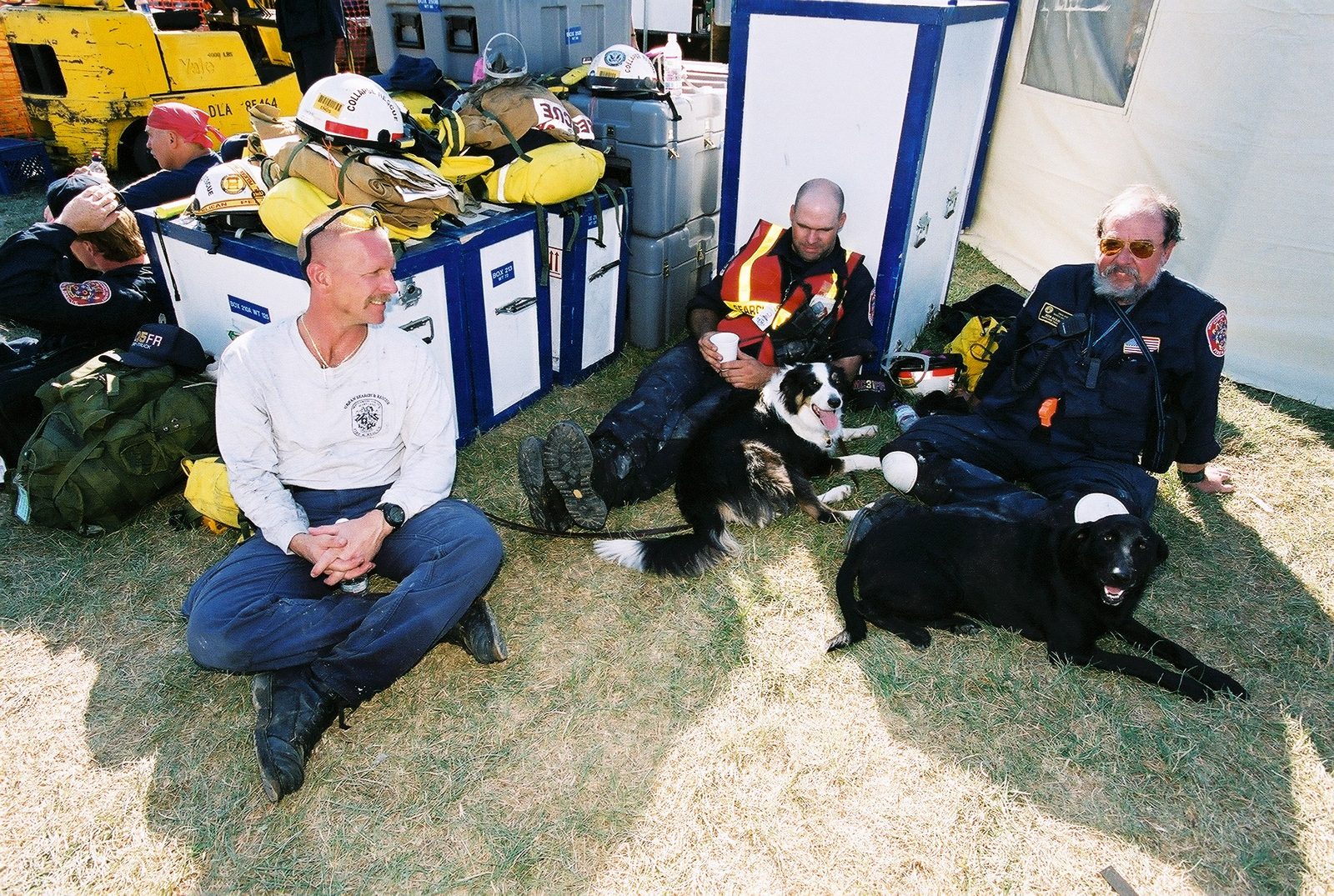 Urban Search and Rescue teams and dogs waiting to be sent into the Pentagon crash site.